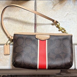 Coach Brown Wristlet with Red Stripe